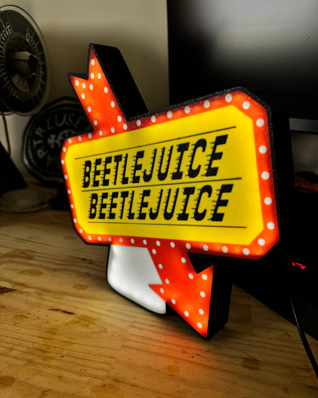 Lampe Beetlejuice - Lightbox 3D LED | Design Noir, Blanc, Rouge & Jaune | USB