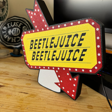 Lampe Beetlejuice - Lightbox 3D LED | Design Noir, Blanc, Rouge & Jaune | USB