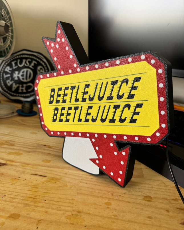 Lampe Beetlejuice - Lightbox 3D LED | Design Noir, Blanc, Rouge & Jaune | USB