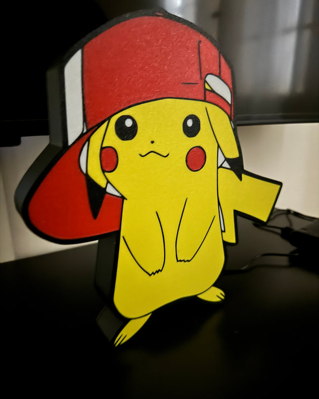 Lampe Pokémon Casquette - Lightbox 3D LED | Design Noir, Rouge, Blanc & Jaune | USB