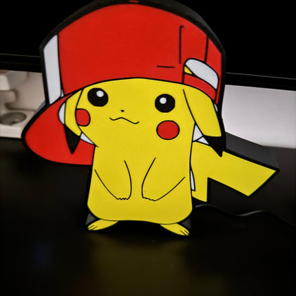 Lampe Pokémon Casquette - Lightbox 3D LED | Design Noir, Rouge, Blanc & Jaune | USB
