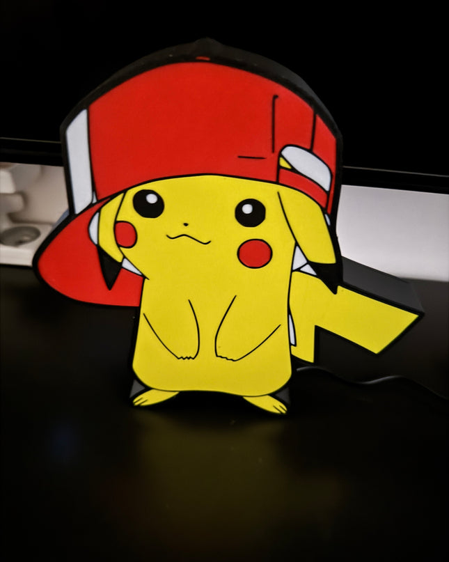 Lampe Pokémon Casquette - Lightbox 3D LED | Design Noir, Rouge, Blanc & Jaune | USB
