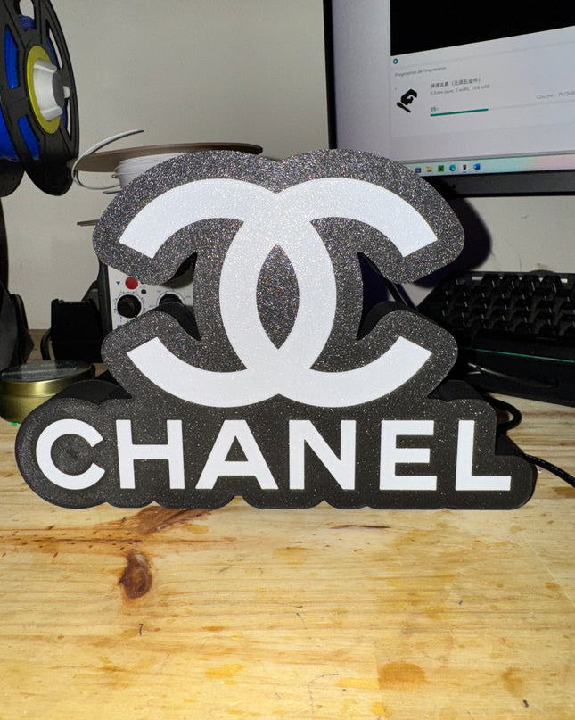 Lampe Chanel - Lightbox 3D LED | Design Élégant Noir & Blanc | USB