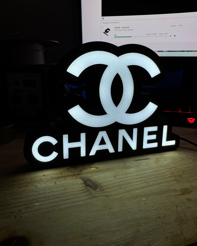 Lampe Chanel - Lightbox 3D LED | Design Élégant Noir & Blanc | USB