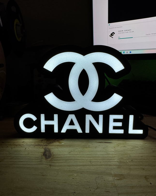 Lampe Chanel - Lightbox 3D LED | Design Élégant Noir & Blanc | USB