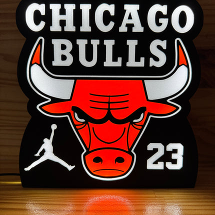 Texte blanc et logo taureau Bulls
