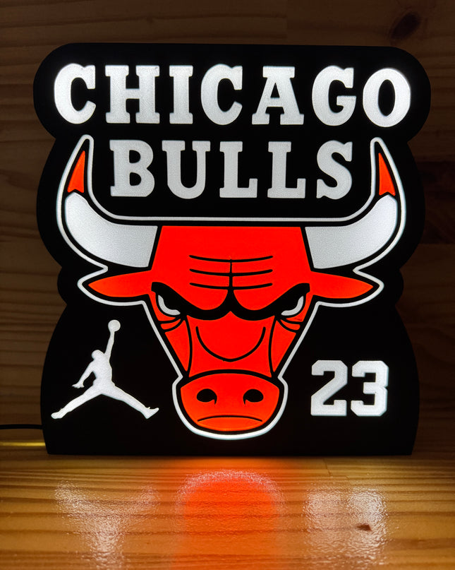 Texte blanc et logo taureau Bulls
