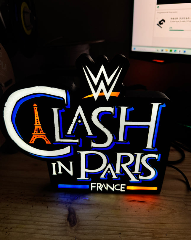 Lampe Clash in Paris - Lightbox 3D LED | Design Noir, Bleu, Blanc & Rouge | USB