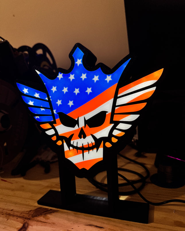 Lampe Cody Rhodes sur Pied - Lightbox 3D LED | Design Noir, Bleu, Blanc & Rouge | USB