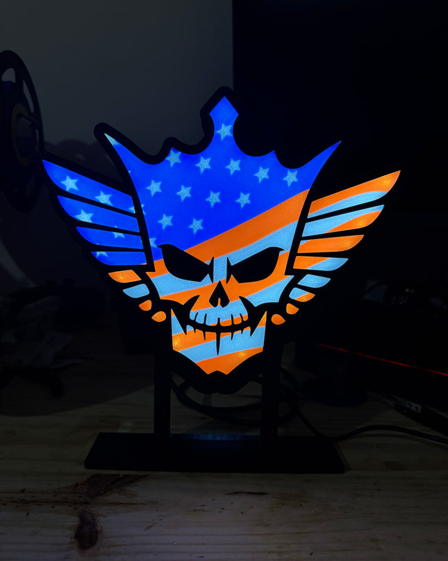 Lampe Cody Rhodes sur Pied - Lightbox 3D LED | Design Noir, Bleu, Blanc & Rouge | USB