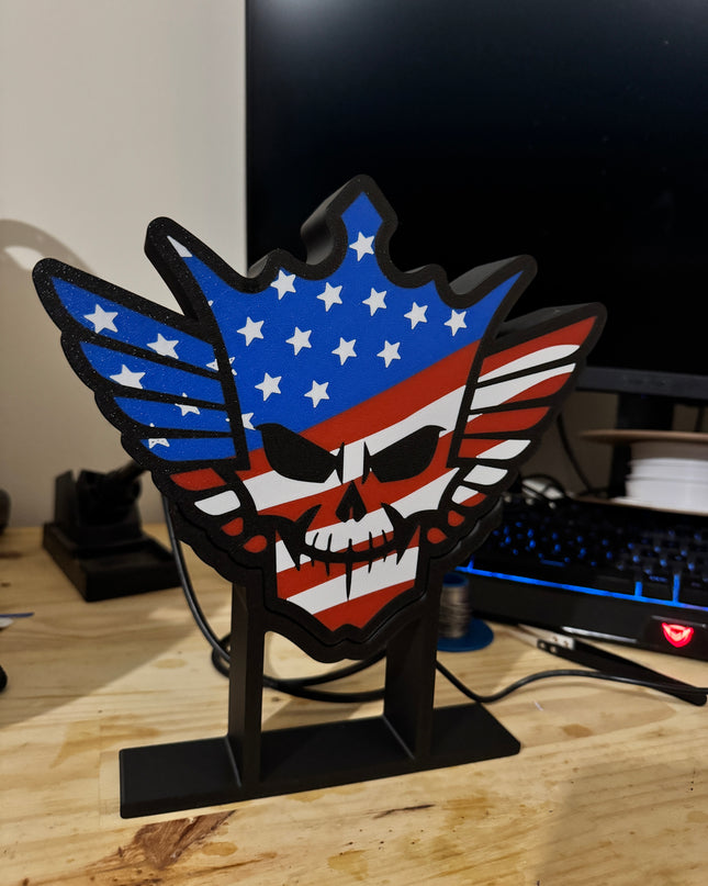 Lampe Cody Rhodes sur Pied - Lightbox 3D LED | Design Noir, Bleu, Blanc & Rouge | USB