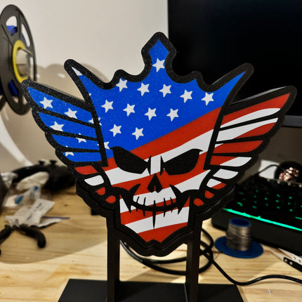 Lampe Cody Rhodes sur Pied - Lightbox 3D LED | Design Noir, Bleu, Blanc & Rouge | USB