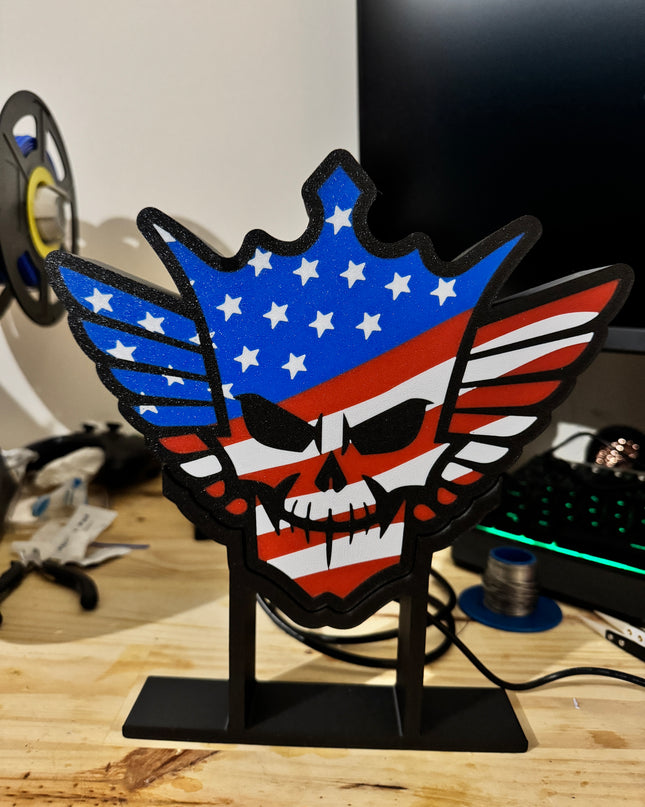 Lampe Cody Rhodes sur Pied - Lightbox 3D LED | Design Noir, Bleu, Blanc & Rouge | USB