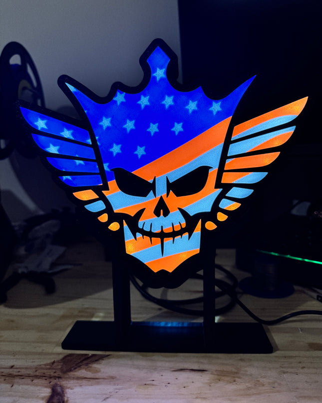Lampe Cody Rhodes sur Pied - Lightbox 3D LED | Design Noir, Bleu, Blanc & Rouge | USB