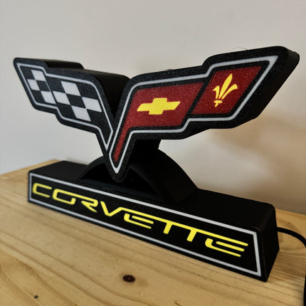 Lampe Corvette - Lightbox 3D LED | Design Noir, Rouge, Jaune & Blanc | USB