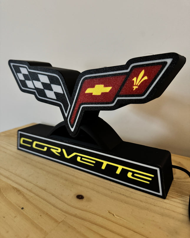 Lampe Corvette - Lightbox 3D LED | Design Noir, Rouge, Jaune & Blanc | USB