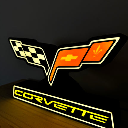 Lampe Corvette - Lightbox 3D LED | Design Noir, Rouge, Jaune & Blanc | USB