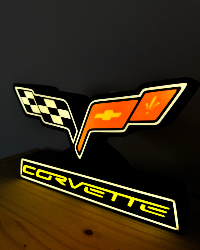 Lampe Corvette - Lightbox 3D LED | Design Noir, Rouge, Jaune & Blanc | USB