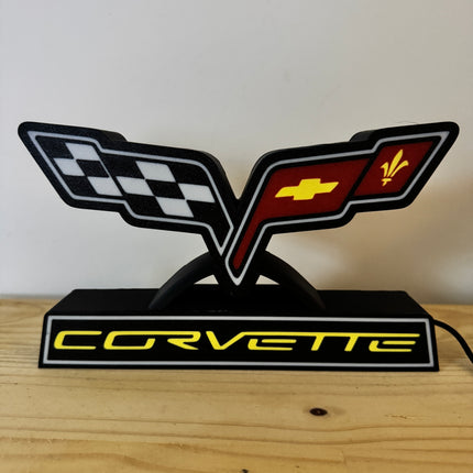 Lampe Corvette - Lightbox 3D LED | Design Noir, Rouge, Jaune & Blanc | USB