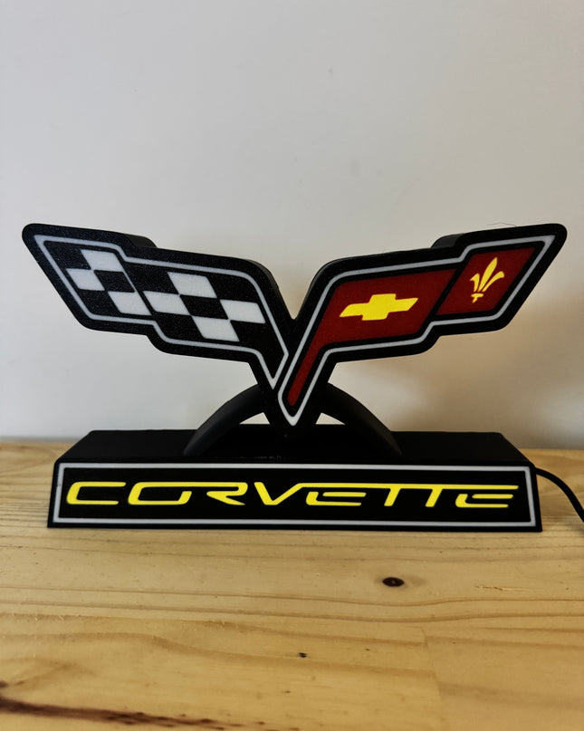 Lampe Corvette - Lightbox 3D LED | Design Noir, Rouge, Jaune & Blanc | USB