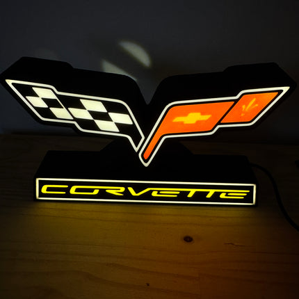 Lampe Corvette - Lightbox 3D LED | Design Noir, Rouge, Jaune & Blanc | USB