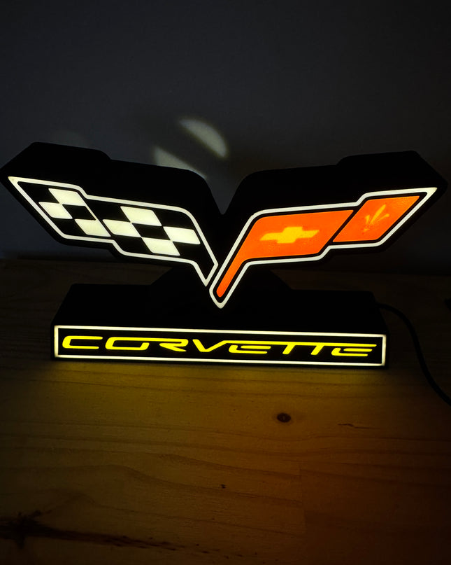 Lampe Corvette - Lightbox 3D LED | Design Noir, Rouge, Jaune & Blanc | USB