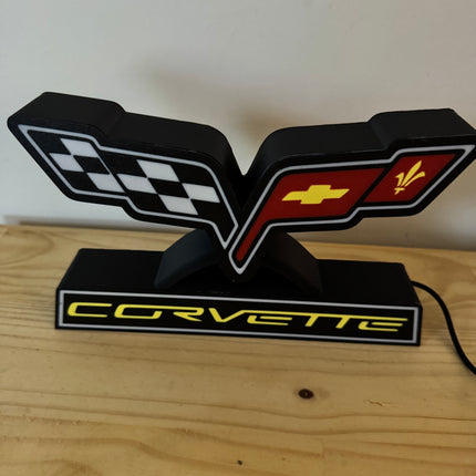 Lampe Corvette - Lightbox 3D LED | Design Noir, Rouge, Jaune & Blanc | USB