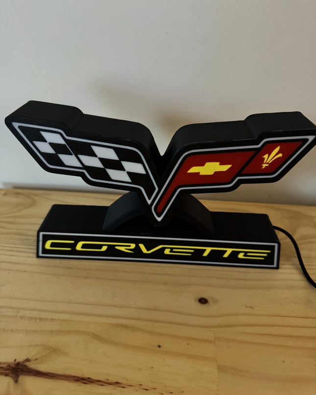 Lampe Corvette - Lightbox 3D LED | Design Noir, Rouge, Jaune & Blanc | USB