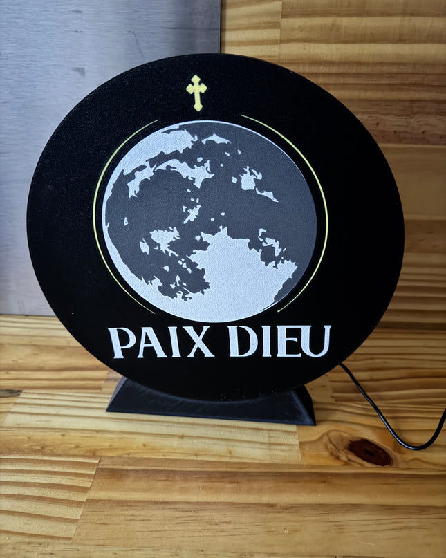 Lampe Paix Dieu - Lightbox 3D LED | Design Noir, Blanc, Jaune & Gris | USB