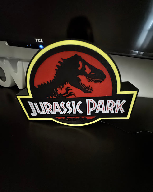 Lampe Jurassic Park - Lightbox 3D LED | Design Noir, Rouge & Jaune | USB