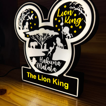 Lampe Le Roi Lion - Lightbox 3D LED | Design Noir, Blanc & Jaune | USB