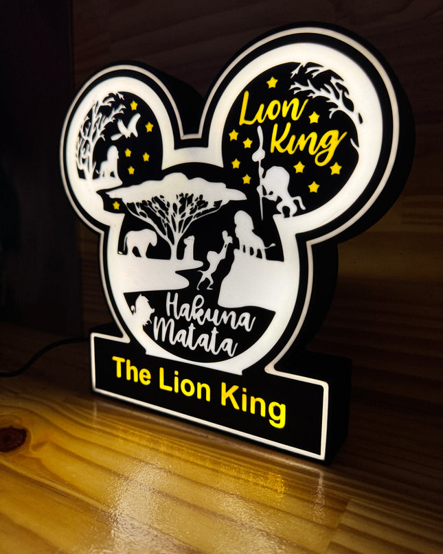 Lampe Le Roi Lion - Lightbox 3D LED | Design Noir, Blanc & Jaune | USB