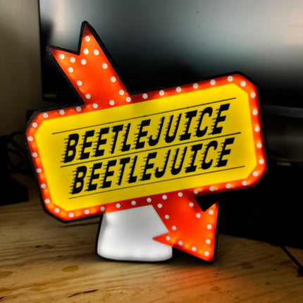 Lampe Beetlejuice - Lightbox 3D LED | Design Noir, Blanc, Rouge & Jaune | USB