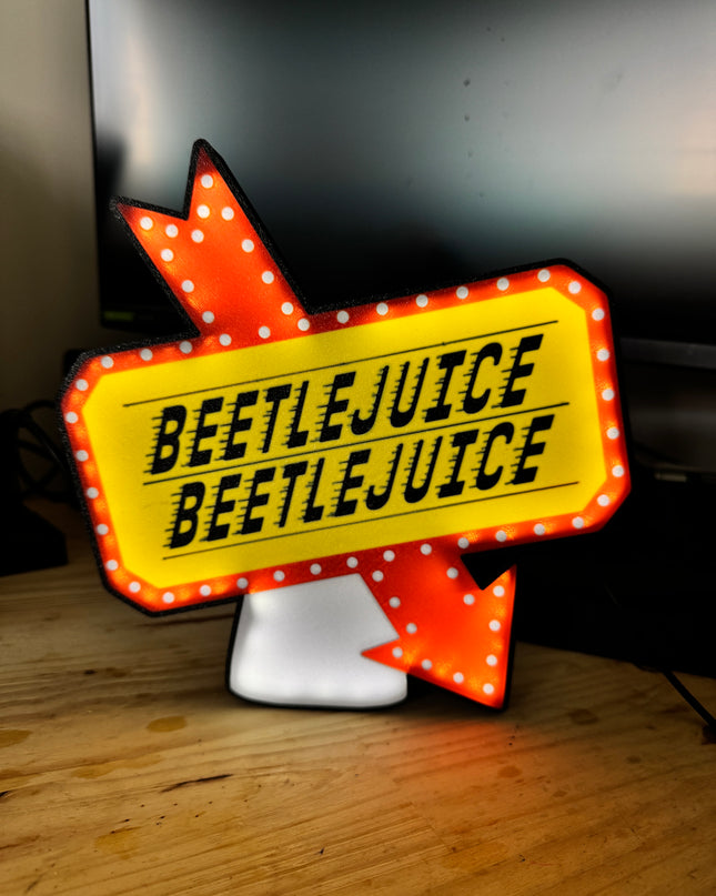 Lampe Beetlejuice - Lightbox 3D LED | Design Noir, Blanc, Rouge & Jaune | USB