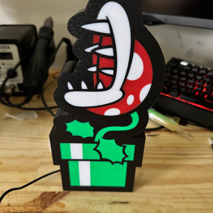 Lampe Plante Piranha - Mario Lightbox 3D LED | Design Noir, Vert, Blanc & Rouge | USB