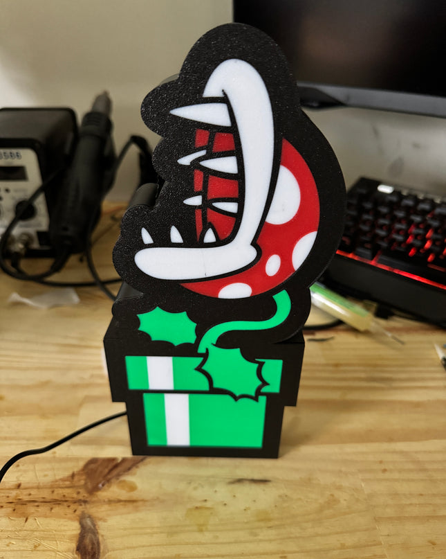 Lampe Plante Piranha - Mario Lightbox 3D LED | Design Noir, Vert, Blanc & Rouge | USB