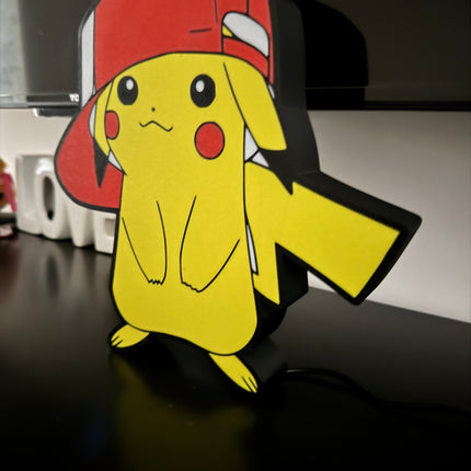 Lampe Pokémon Casquette - Lightbox 3D LED | Design Noir, Rouge, Blanc & Jaune | USB