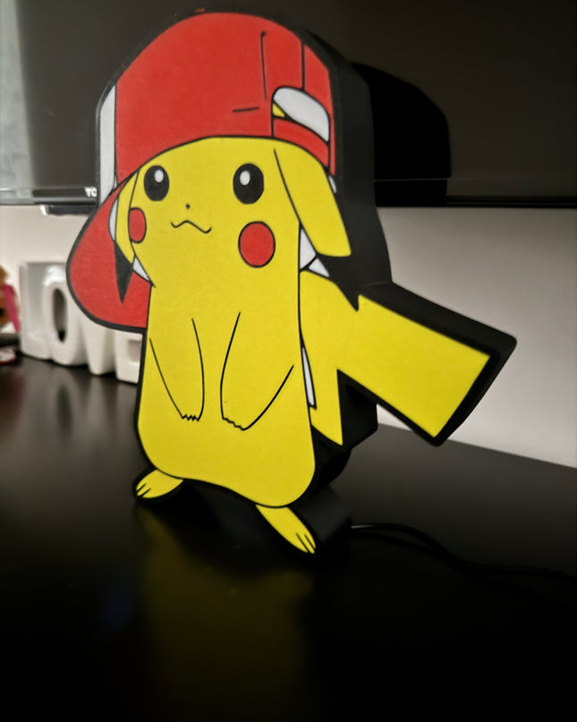 Lampe Pokémon Casquette - Lightbox 3D LED | Design Noir, Rouge, Blanc & Jaune | USB
