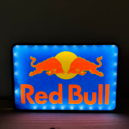Lampe Red Bull - Lightbox 3D LED | Design Noir, Jaune, Bleu & Rouge | USB