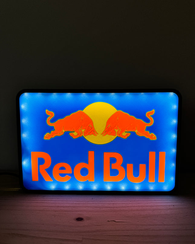 Lampe Red Bull - Lightbox 3D LED | Design Noir, Jaune, Bleu & Rouge | USB