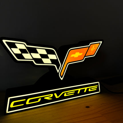 Lampe Corvette - Lightbox 3D LED | Design Noir, Rouge, Jaune & Blanc | USB