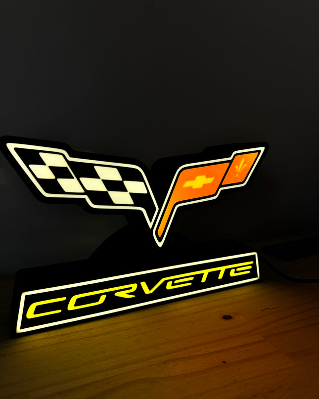 Lampe Corvette - Lightbox 3D LED | Design Noir, Rouge, Jaune & Blanc | USB