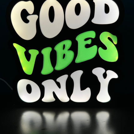 Lampe Good Vibes Only - Lightbox 3D LED | Design Noir, Blanc & Vert | USB