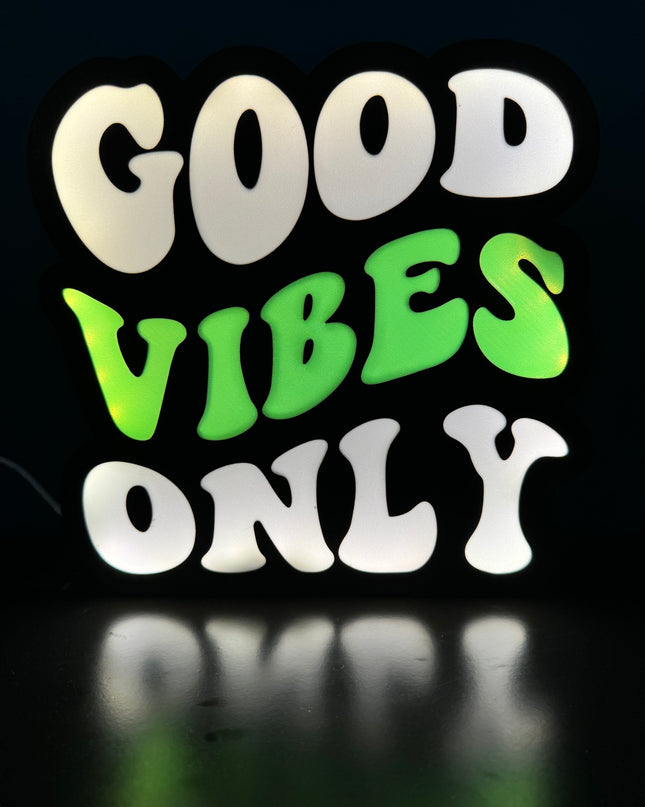 Lampe Good Vibes Only - Lightbox 3D LED | Design Noir, Blanc & Vert | USB