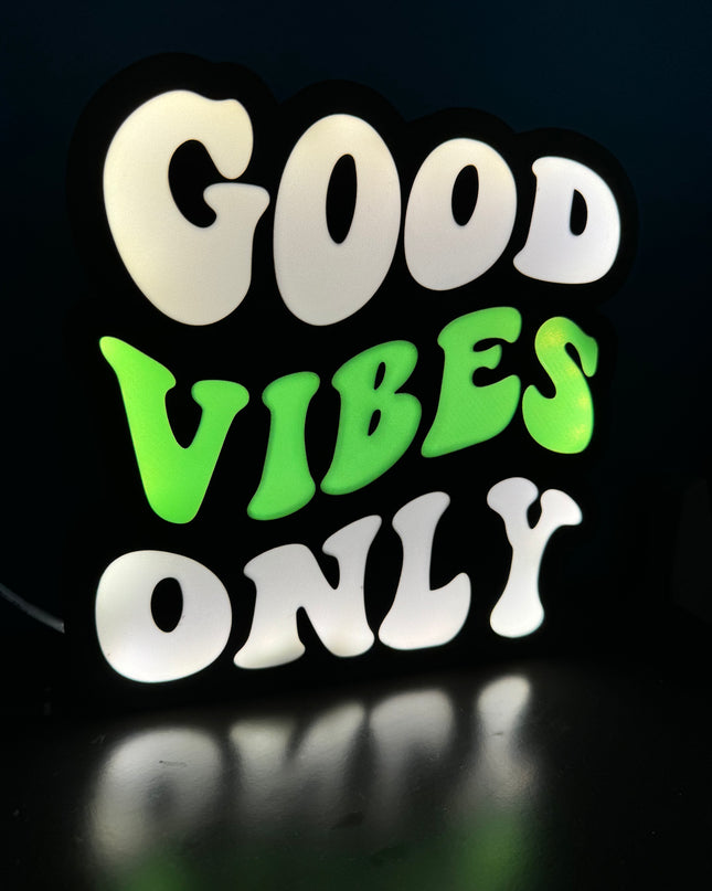 Lampe Good Vibes Only - Lightbox 3D LED | Design Noir, Blanc & Vert | USB