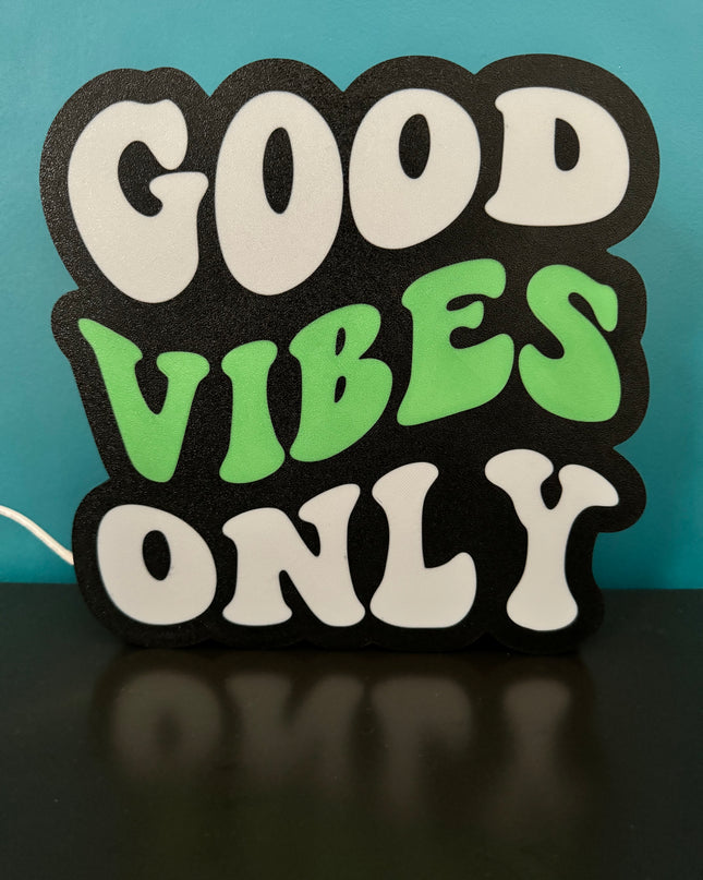 Lampe Good Vibes Only - Lightbox 3D LED | Design Noir, Blanc & Vert | USB