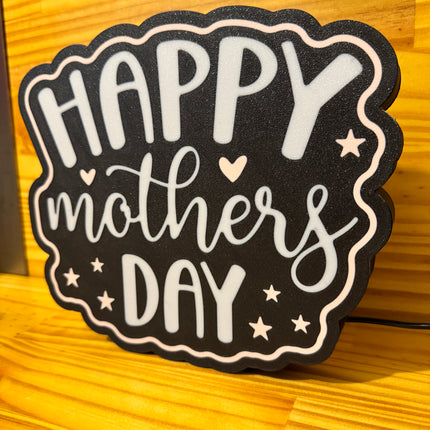 Lampe Happy Mother’s Day - Lightbox 3D LED | Design Noir, Blanc & Rose | USB