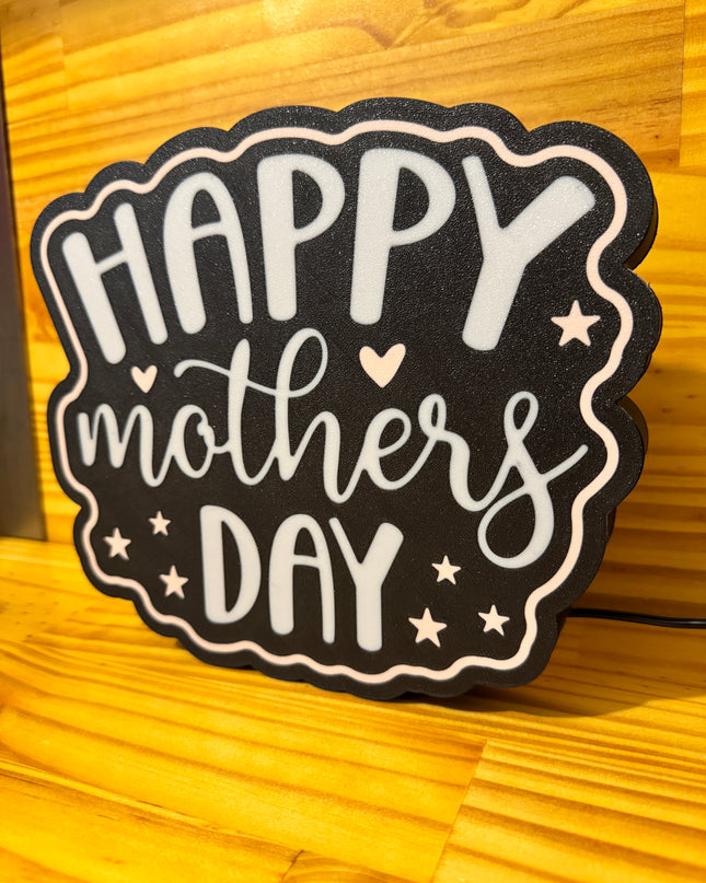 Lampe Happy Mother’s Day - Lightbox 3D LED | Design Noir, Blanc & Rose | USB