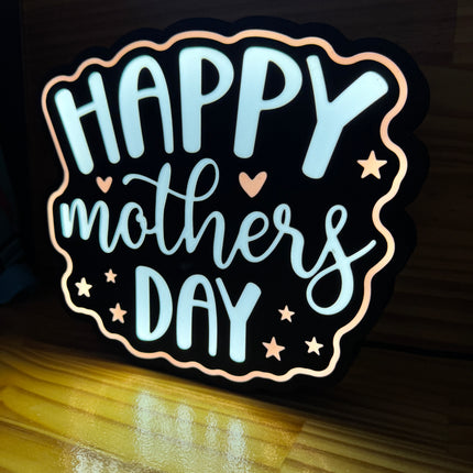 Lampe Happy Mother’s Day - Lightbox 3D LED | Design Noir, Blanc & Rose | USB
