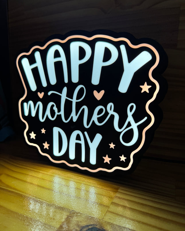 Lampe Happy Mother’s Day - Lightbox 3D LED | Design Noir, Blanc & Rose | USB